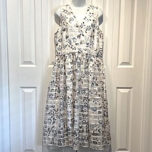 Ivanka Trump Organza Floral‎ Print Sleeveless V-Neck Midi Dress Size 14